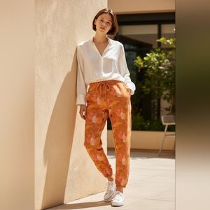 Disney Parks Tropical Print Jogger Pants Orange Floral NWT Size XS/S